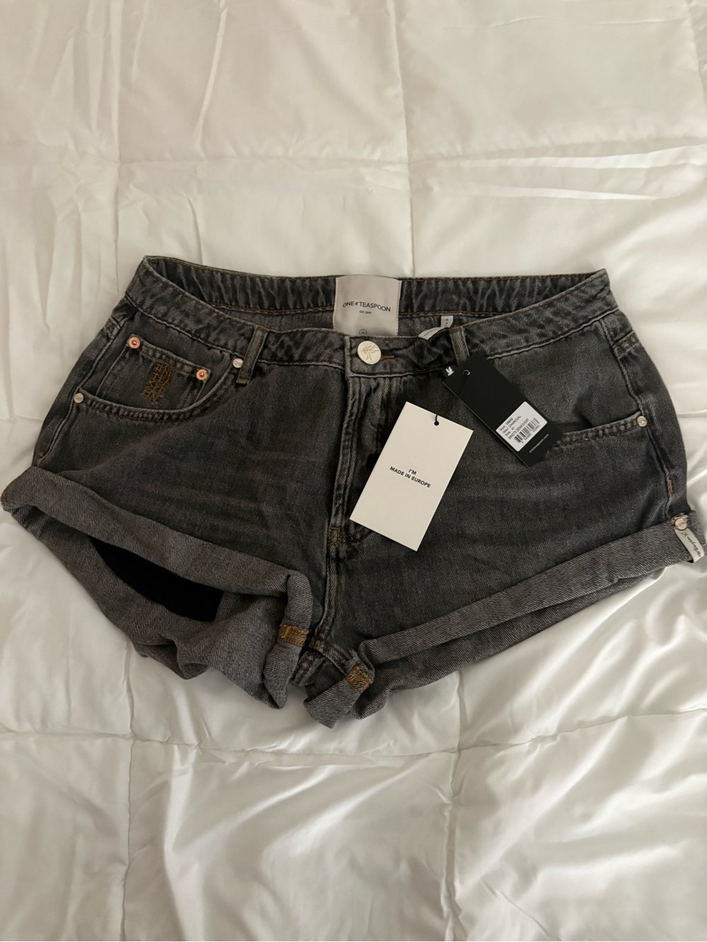 One Teaspoon Black Rolled-Hem Denim Shorts